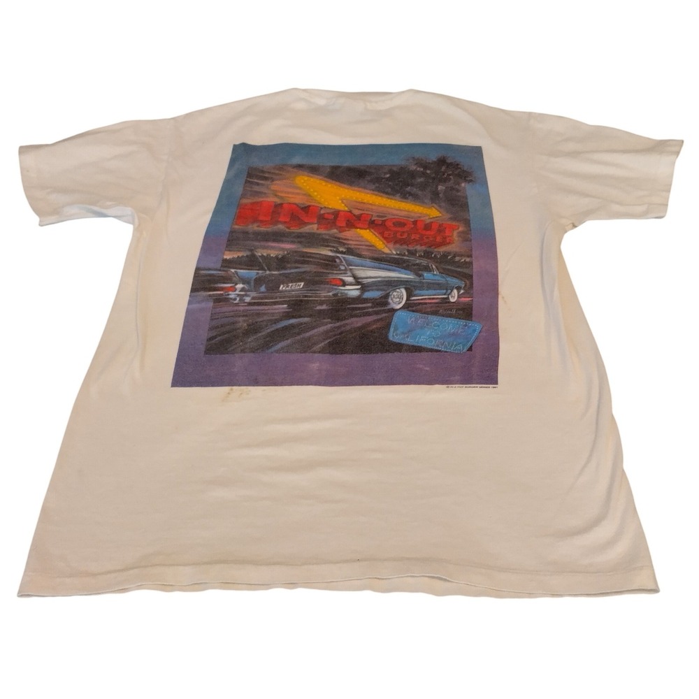 1991 In-N-Out Burger Classic Car T-Shirt Mens Large White Single Stitch